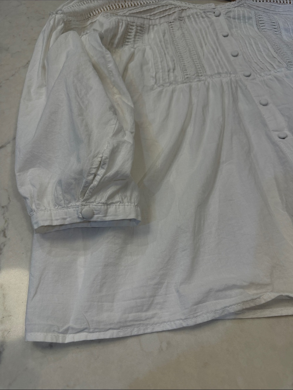 Anthropologie Eri + Ali White Cotton Blouse Milla Size Large - Picture 10 of 10